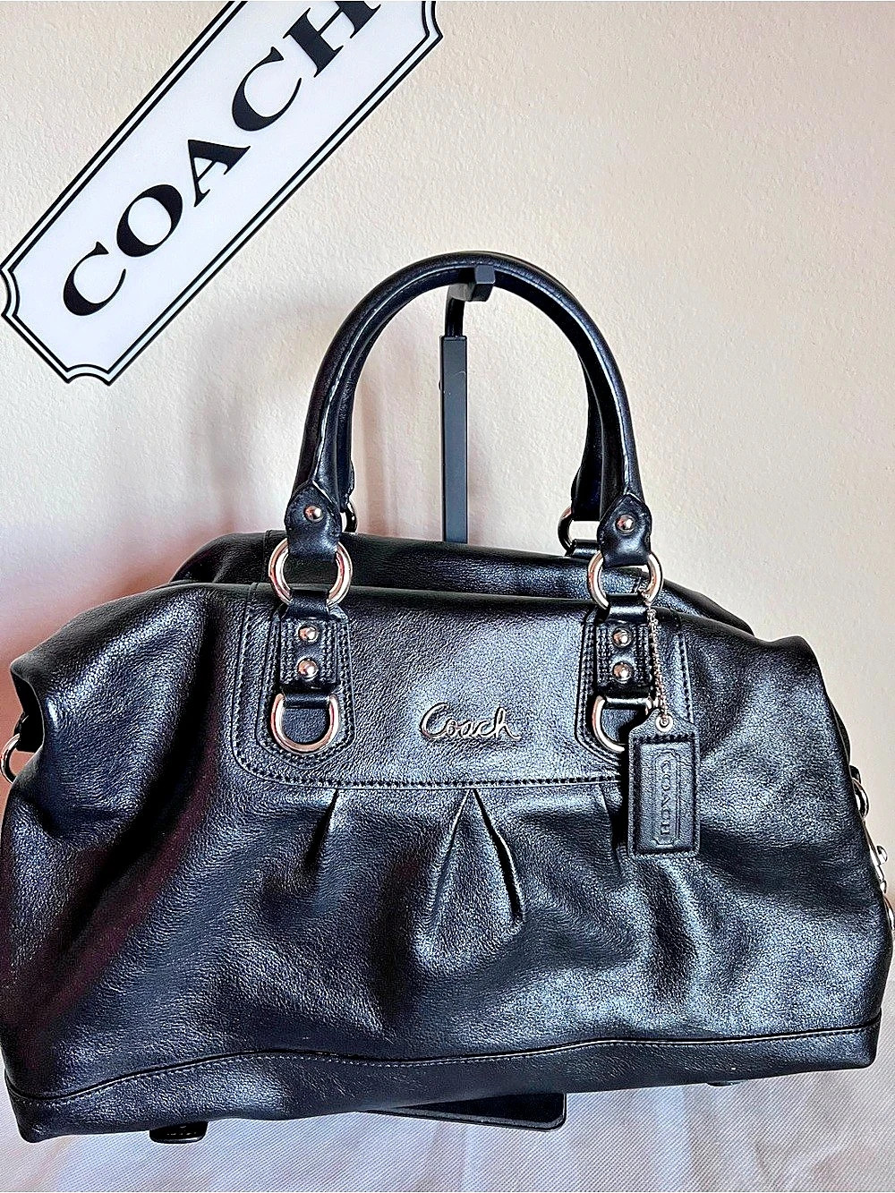 Coach Ashley Leather Satchel in Black